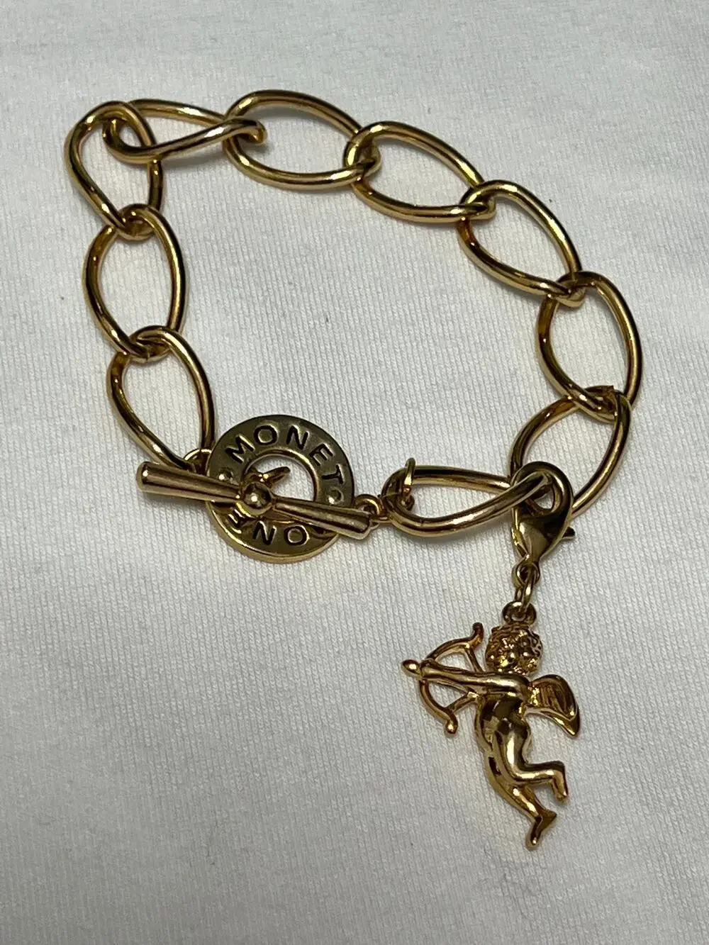 Vintage Monet Gold-Tone Charm Bracelet Cupid & Toggle Clasp New